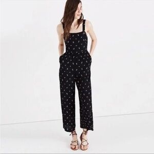 Madewell Smocked Black Floral Print Cropped Overalls Jumpsuit 4